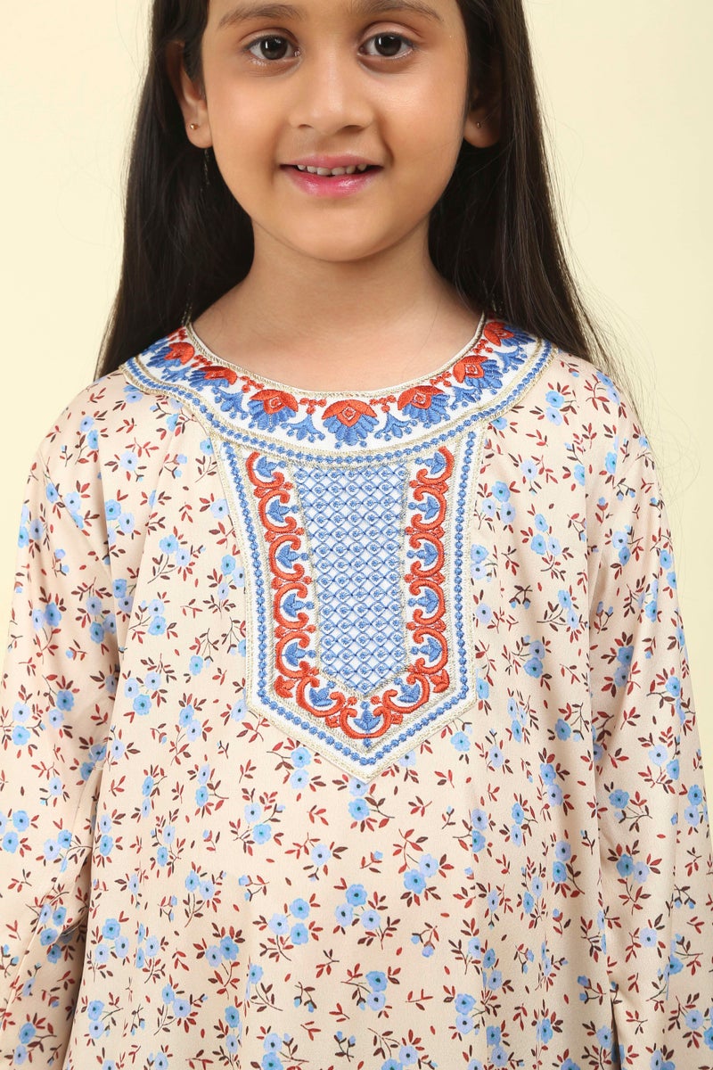 HANA & SARA Girls Satin Digital Print Floral Arabic Jalabiya – Lightweight Modest Wear Dress - Image 3